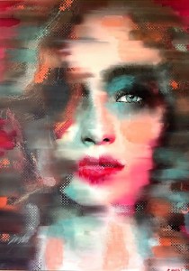 op055-enrica badas Women's faces Model 86 dipinto digitale su foto stampato su alu dibond e dipinto con acrilico 50x70