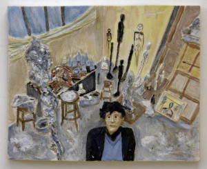 op093-marco petean Alberto Giacometti nel suo studio Terracotta ed engobbi 39x31x6